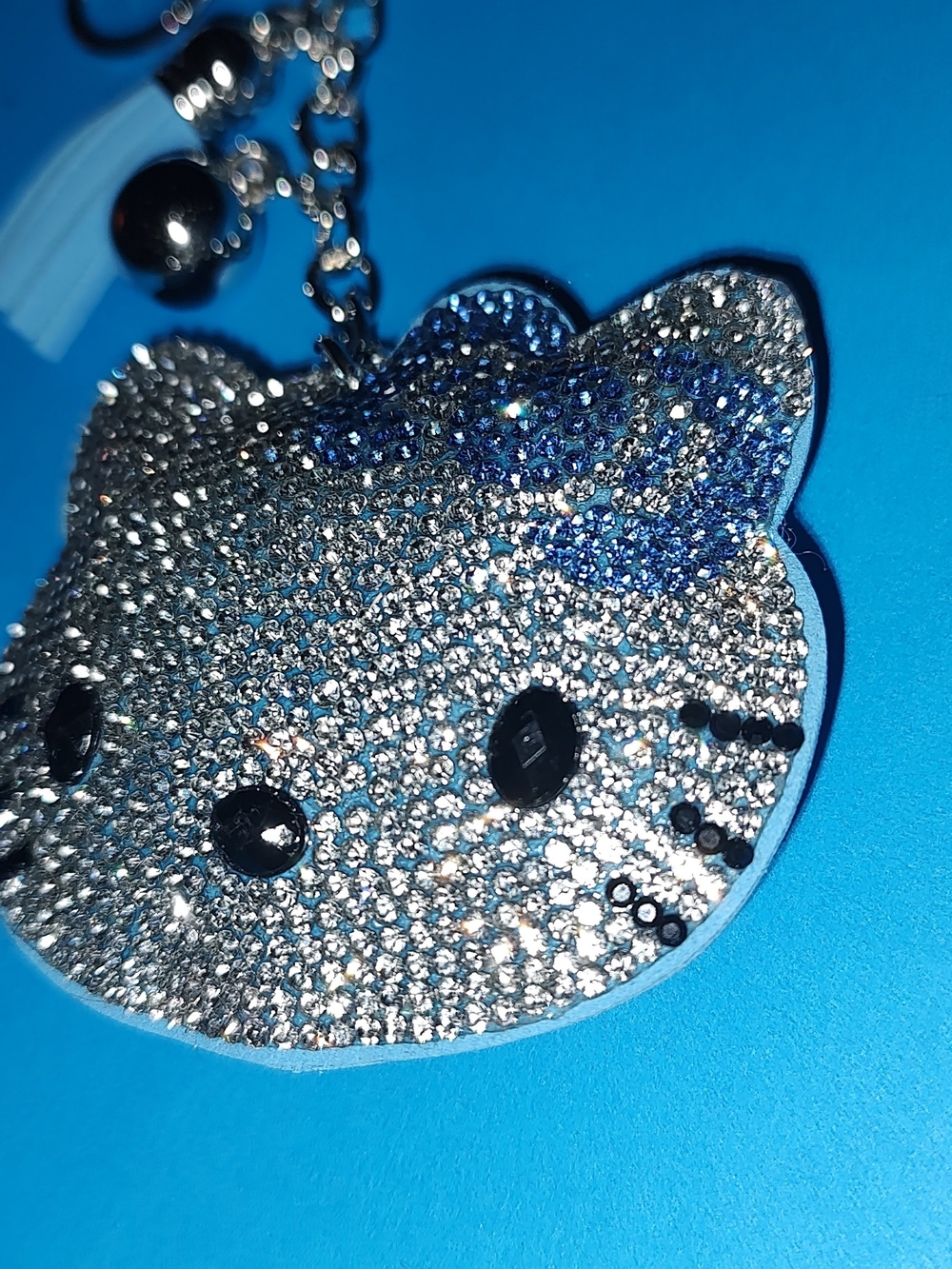 New! Rhinestone Hello Kitty Keychain with Blue Bow - Picture 4 of 5